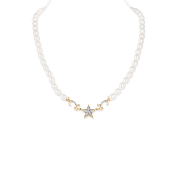 Shooting Star Diamond and Oval Pearl Necklace