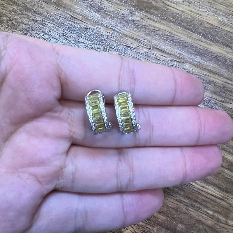 Elegant Yellow CZ Silver Huggie Earrings
