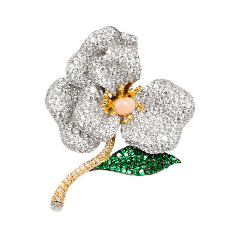 Exquisite Silver Pink Opal Flower Brooch/ Pendant with Leaf – KN