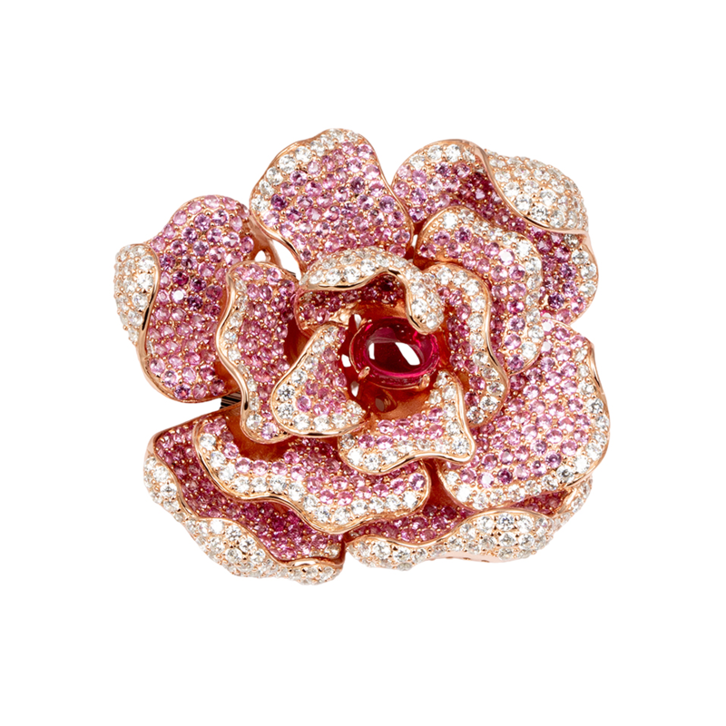 Exquisite Silver Pink Pave Flower Brooch – KN