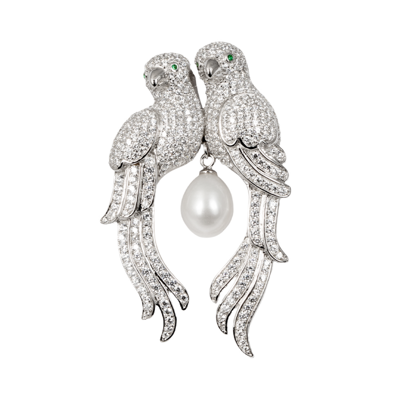 Exquisite Silver Two Birds & Pearl Brooch – KN