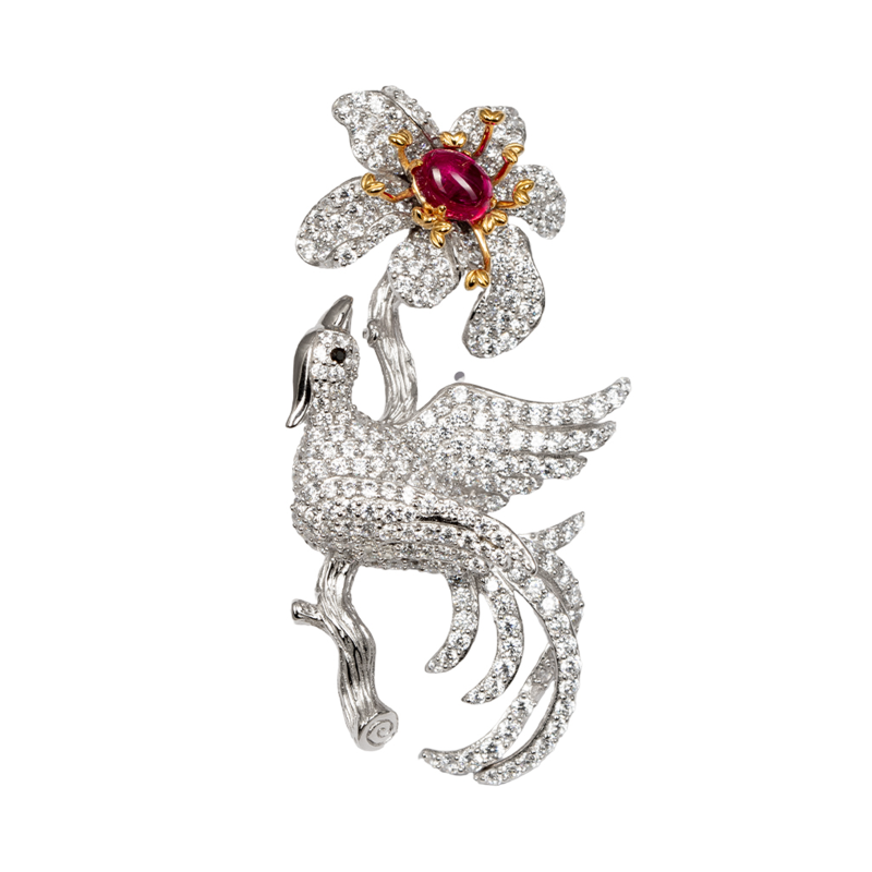Exquisite Silver Flower & Bird Brooch / Pendant – KN