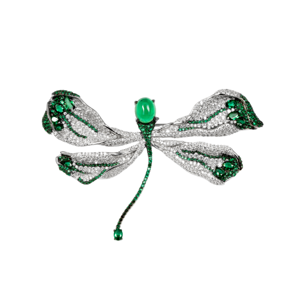 Exquisite Silver Green Dragonfly Brooch - KN