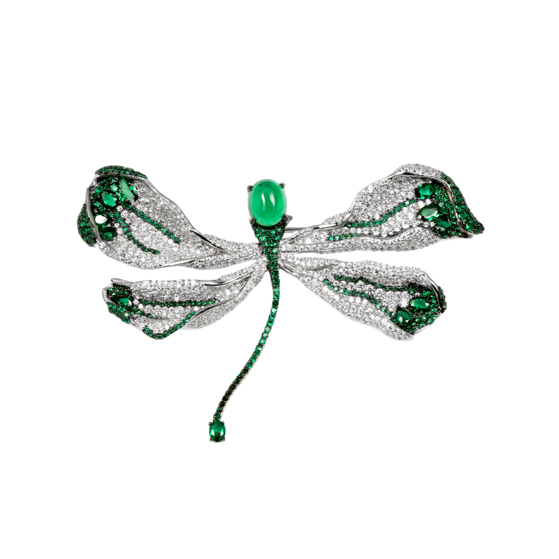 Exquisite Silver Green Dragonfly Brooch – KN