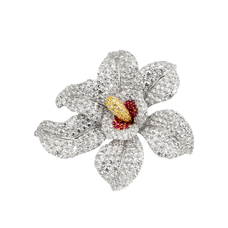 Exquisite Silver Pave Orchid Brooch / Pendant- KN