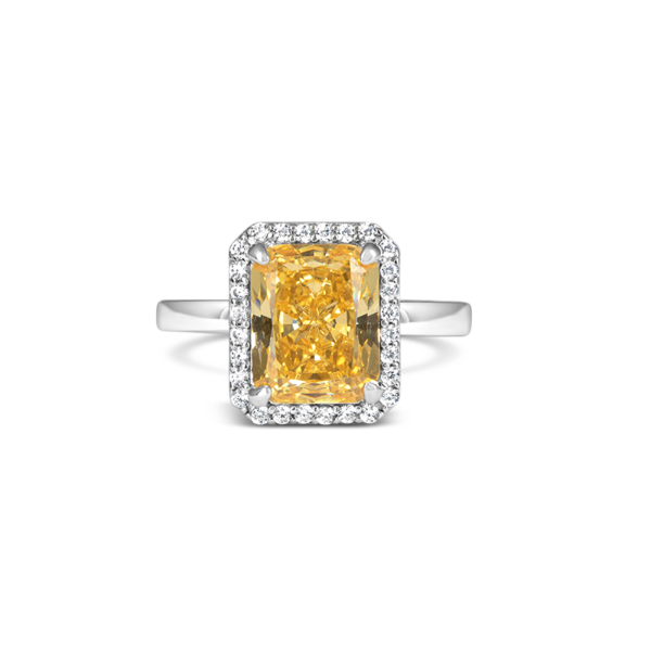Elegant Yellow Emerald Cut Silver Ring