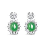 Elegant Jade Stud drop and CZ Halo Silver Earrings