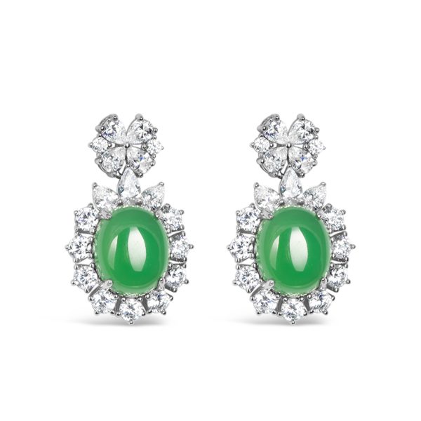 Elegant Jade Stud drop and CZ Halo Silver Earrings