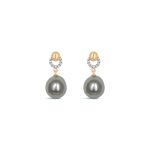 O Diamond with  Japanese Akoya Pearl Earrings
