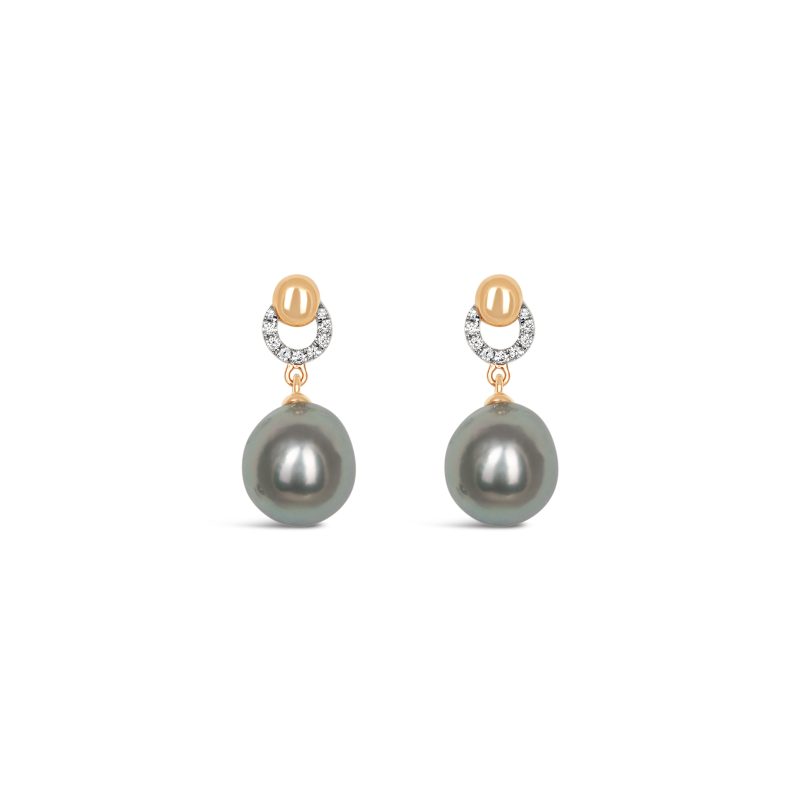O Diamond with  Japanese Akoya Pearl Earrings