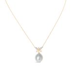 Butterfly Wings Diamond Necklace with Pearl Drop