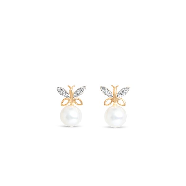 Butterfly Wings Diamond Earrings with Pearl Drop/ small size
