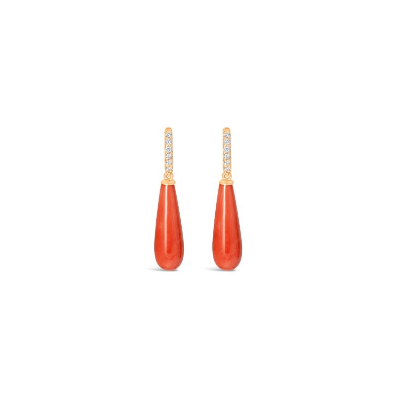 Coral and Diamond Drop Earrings 18K