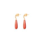 Coral and Diamond Drop Earrings 18K