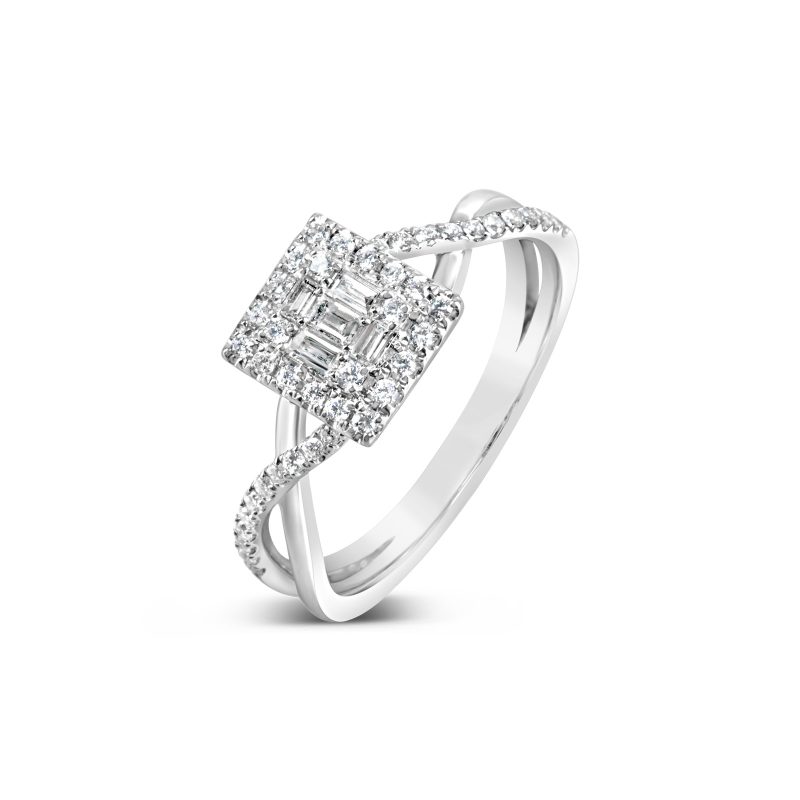 ⁠Jyo Illusion set Baguette Diamond with Halo Ring