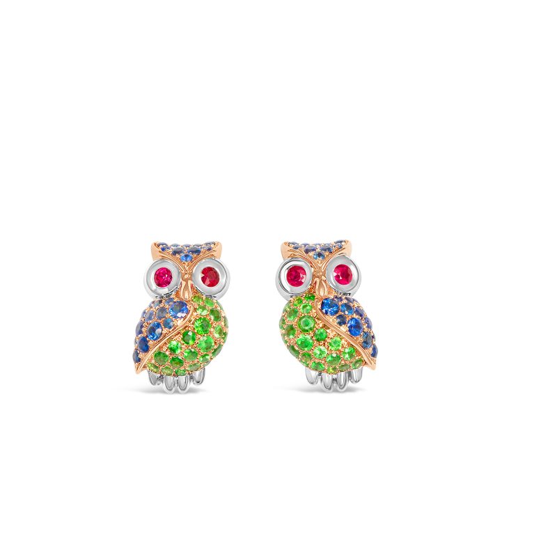 The Seeker Owl Earring (Blue Sapphire & Tsavorite)