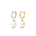 One Diamond Huggies with Pearl Drop