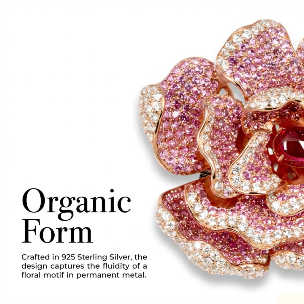 Exquisite Silver Pink Pave Flower Brooch – KN
