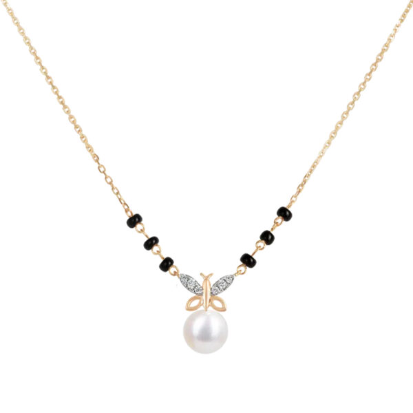 Butterfly Wings Diamond Mangalsutra with Pearl Drop/  6 beads