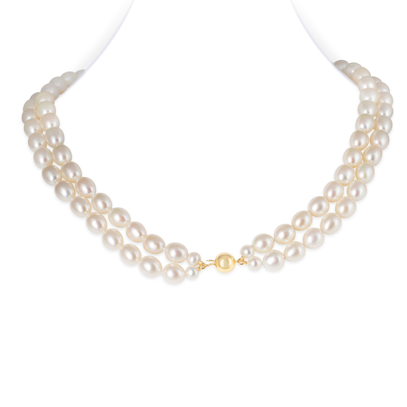 Diana Double Oval Pearl Necklace Ball Clasp