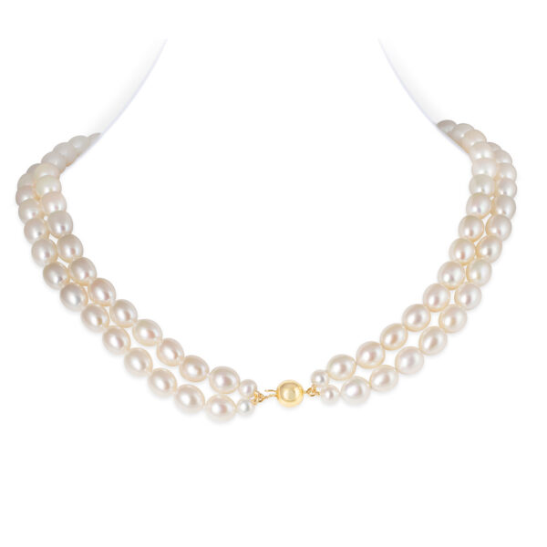 Diana Double Oval Pearl Necklace Ball Clasp