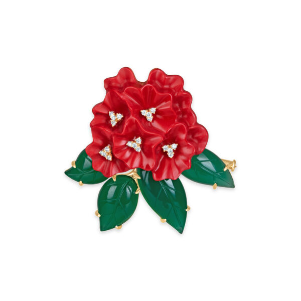 Mountain Beauty Laligurans Pendant/ Brooch  without Pearl Splash ( Red Flower/ Green Leaf)
