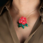 Mountain Beauty Laligurans Pendant/ Brooch  without Pearl Splash ( Red Flower/ Green Leaf)