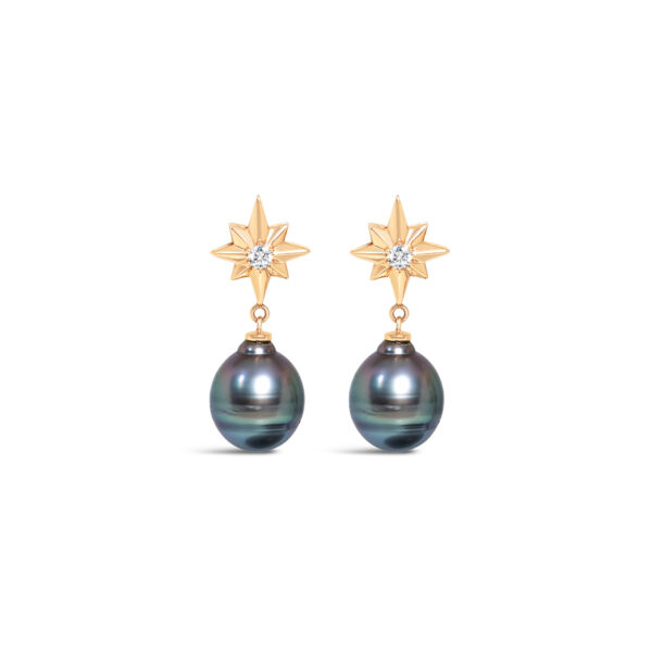 Shining Star with Tahitian Pearl Ear Danglers