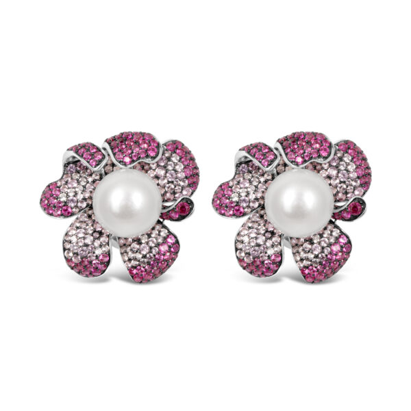 Exquisite Silver Pave Ruby & Sapphire Pearl Earrings – KN