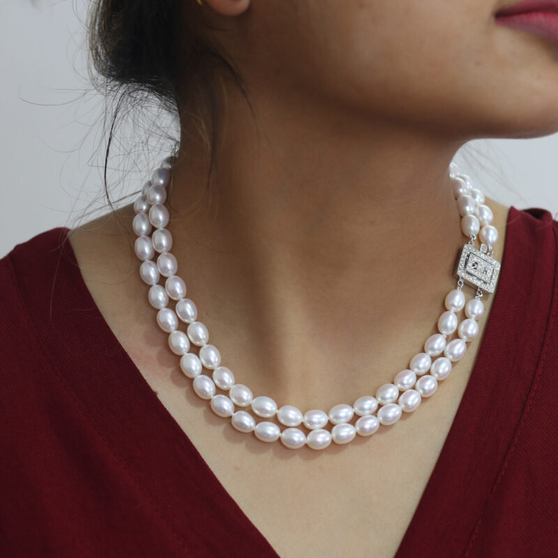Kamala Double Strands Oval Pearl Necklace