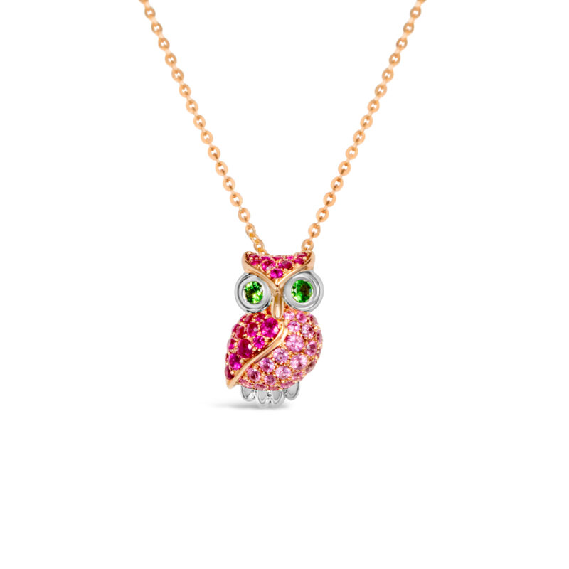 The Seeker Owl Pendant (Ruby & Pink Sapphire)