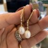Oval Pearl Drop Earrings (with Diamond)